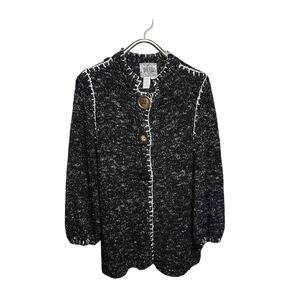 Curio Embroidered Cardigan Sweater Size L Black Acrylic Wool Blend Whimsygoth